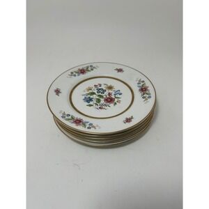 Warwick China Floral Bread Butter Plates Set 6 Gold Trim Vintage Made in USA